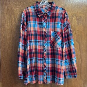 Red and Blue Plaid Button-Up Shirt